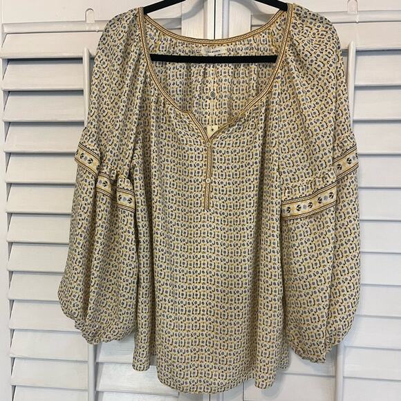 Max Studio Yellow And White Floral Blouse Size Large - Picture 1 of 7